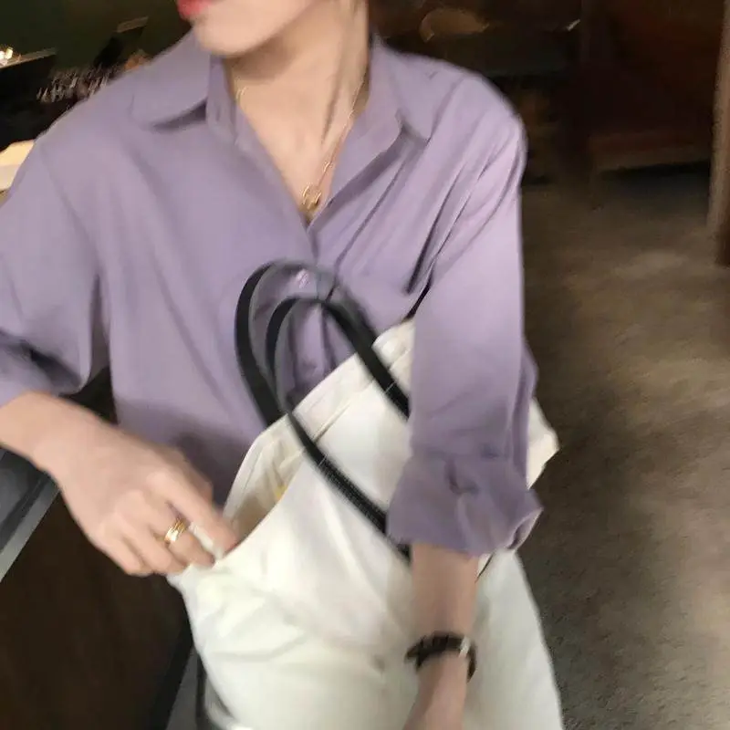 Women Blue Long Sleeve Lapel Shirt South Korea Style — feature 17