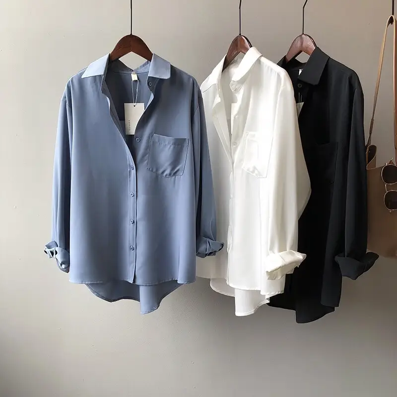 Women Blue Long Sleeve Lapel Shirt South Korea Style — feature 19