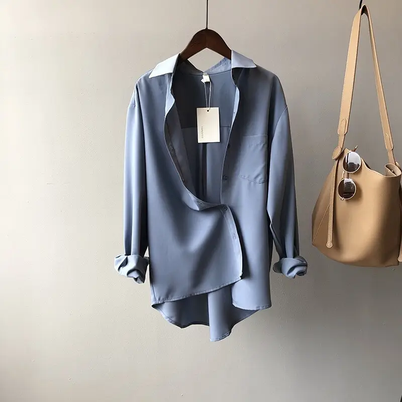Women Blue Long Sleeve Lapel Shirt South Korea Style — feature 20