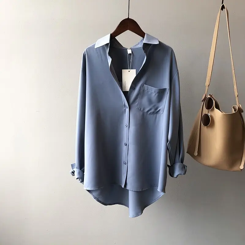 Women Blue Long Sleeve Lapel Shirt South Korea Style — feature 22