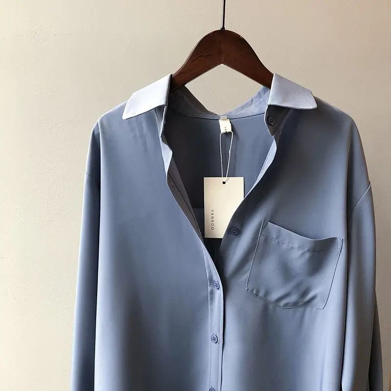 Women Blue Long Sleeve Lapel Shirt South Korea Style — feature 23