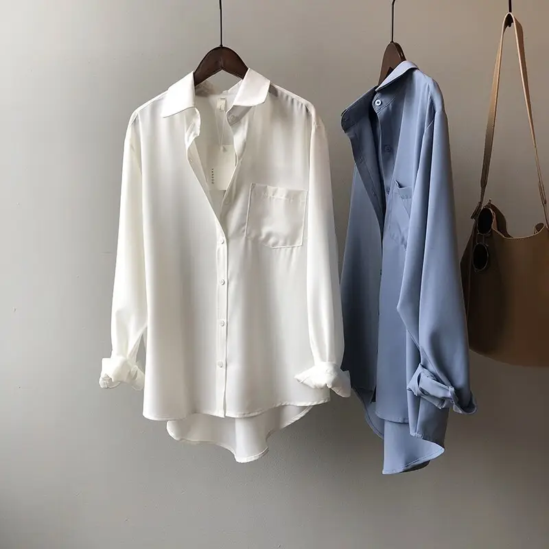 Women Blue Long Sleeve Lapel Shirt South Korea Style — feature 25