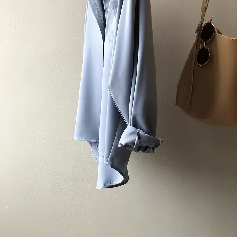 Women Blue Long Sleeve Lapel Shirt South Korea Style — feature 31
