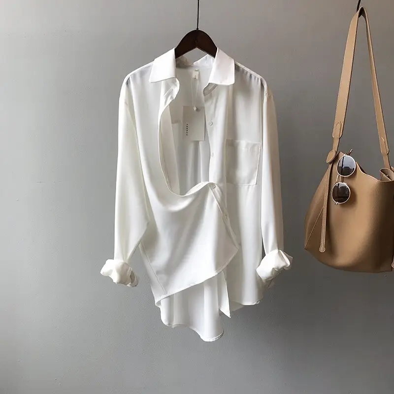 Women Blue Long Sleeve Lapel Shirt South Korea Style — feature 35