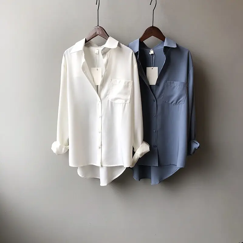 Women Blue Long Sleeve Lapel Shirt South Korea Style — feature 37