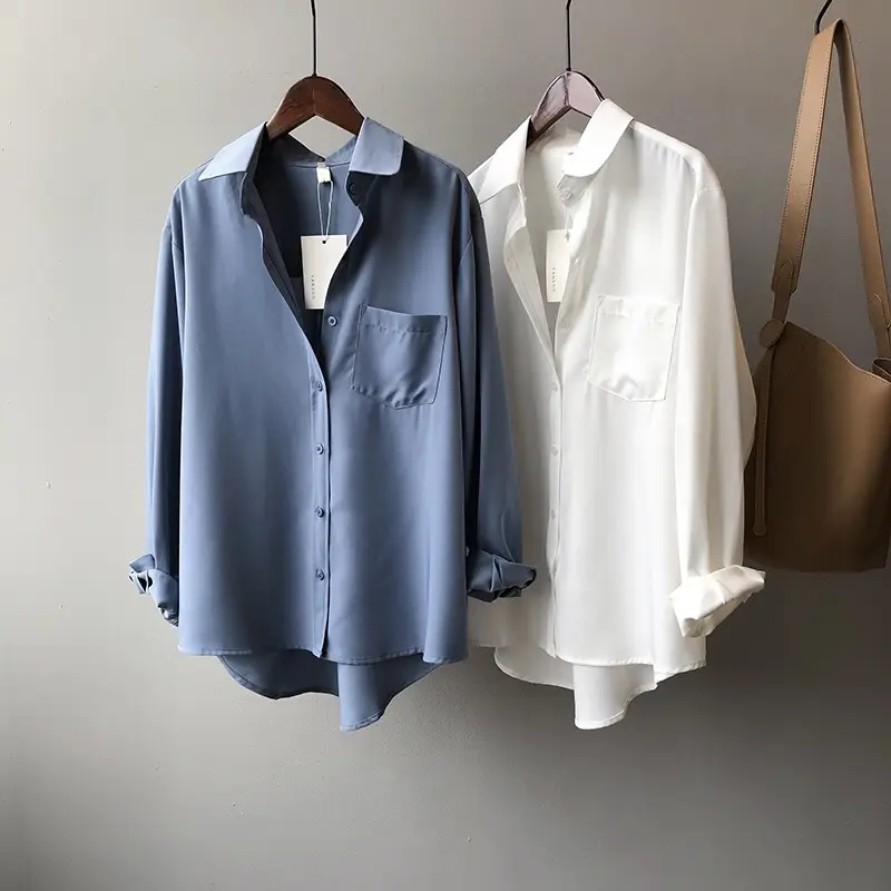 Women Blue Long Sleeve Lapel Shirt South Korea Style — feature 39
