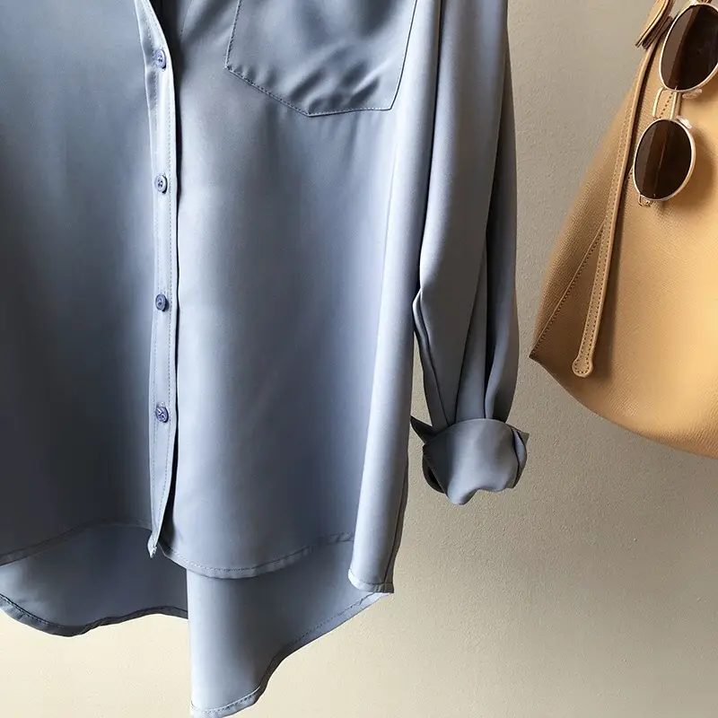 Women Blue Long Sleeve Lapel Shirt South Korea Style — feature 40