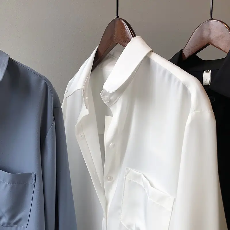 Women Blue Long Sleeve Lapel Shirt South Korea Style — feature 41