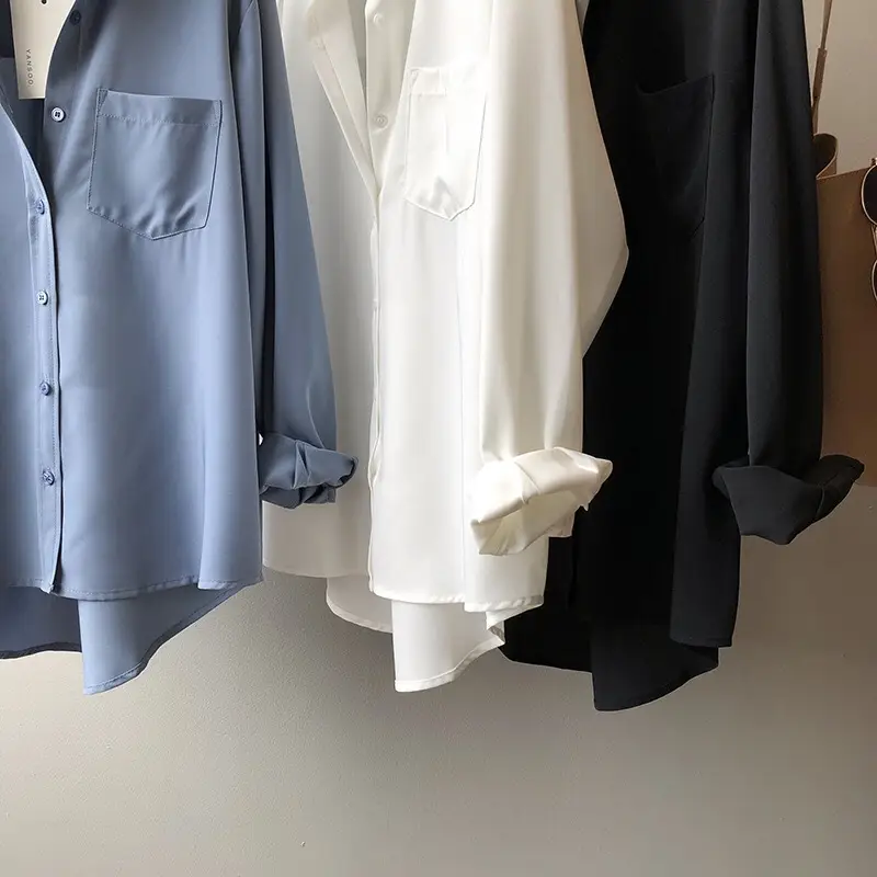 Women Blue Long Sleeve Lapel Shirt South Korea Style — feature 42