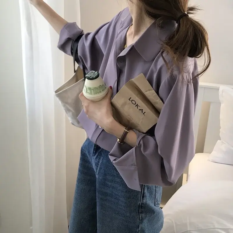 Women Blue Long Sleeve Lapel Shirt South Korea Style — feature 8