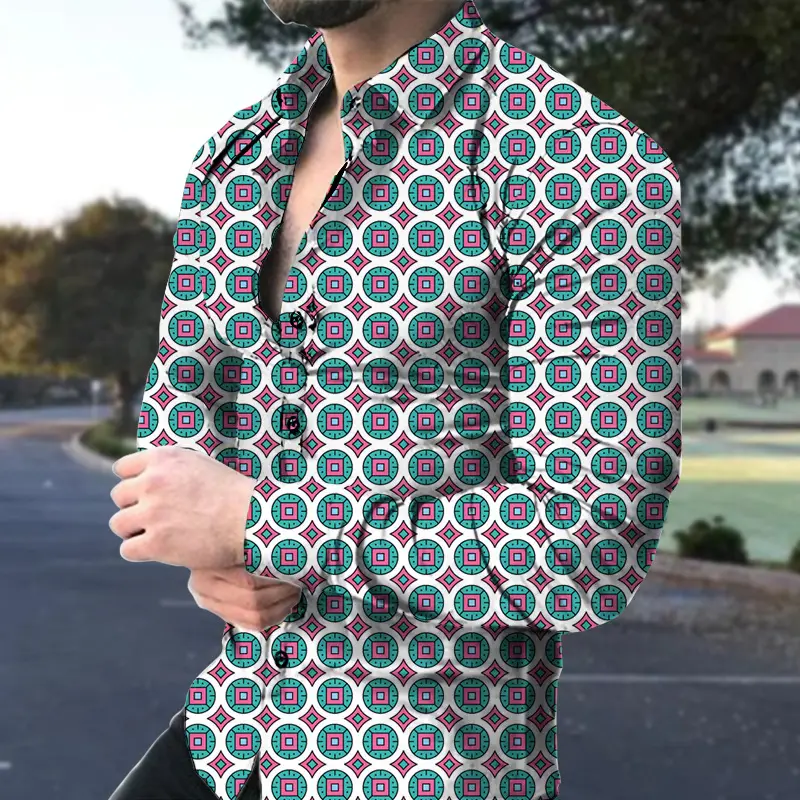 Men's Long Sleeve Floral Shirt Brown Green Pattern - Image 5