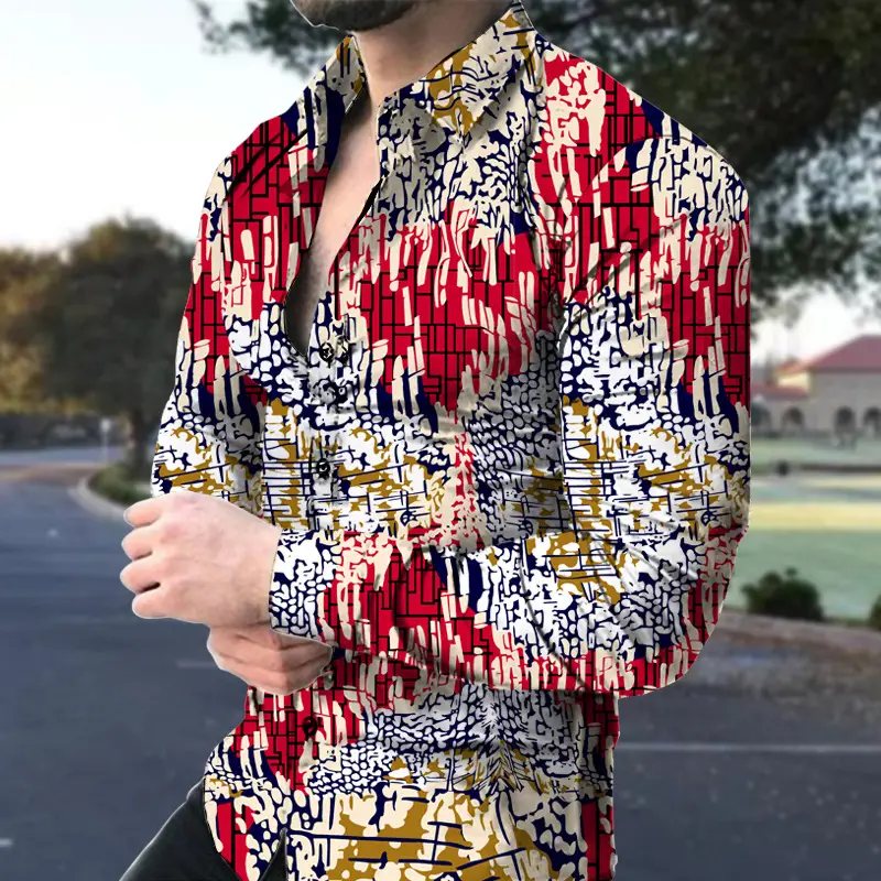 Men's Long Sleeve Floral Shirt Brown Green Pattern - Image 9