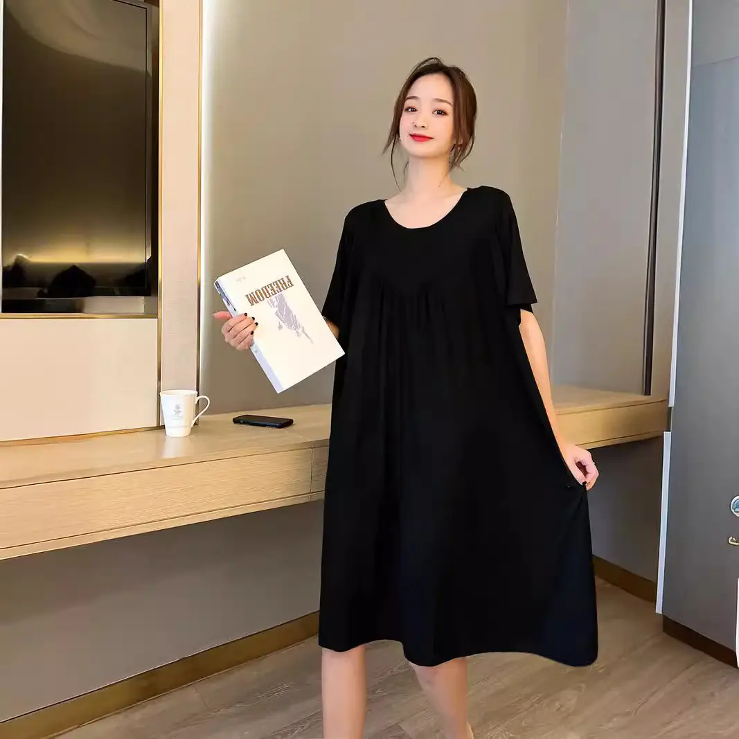 Women's Black Modal Nightdress Loose Plus Size - Image 11