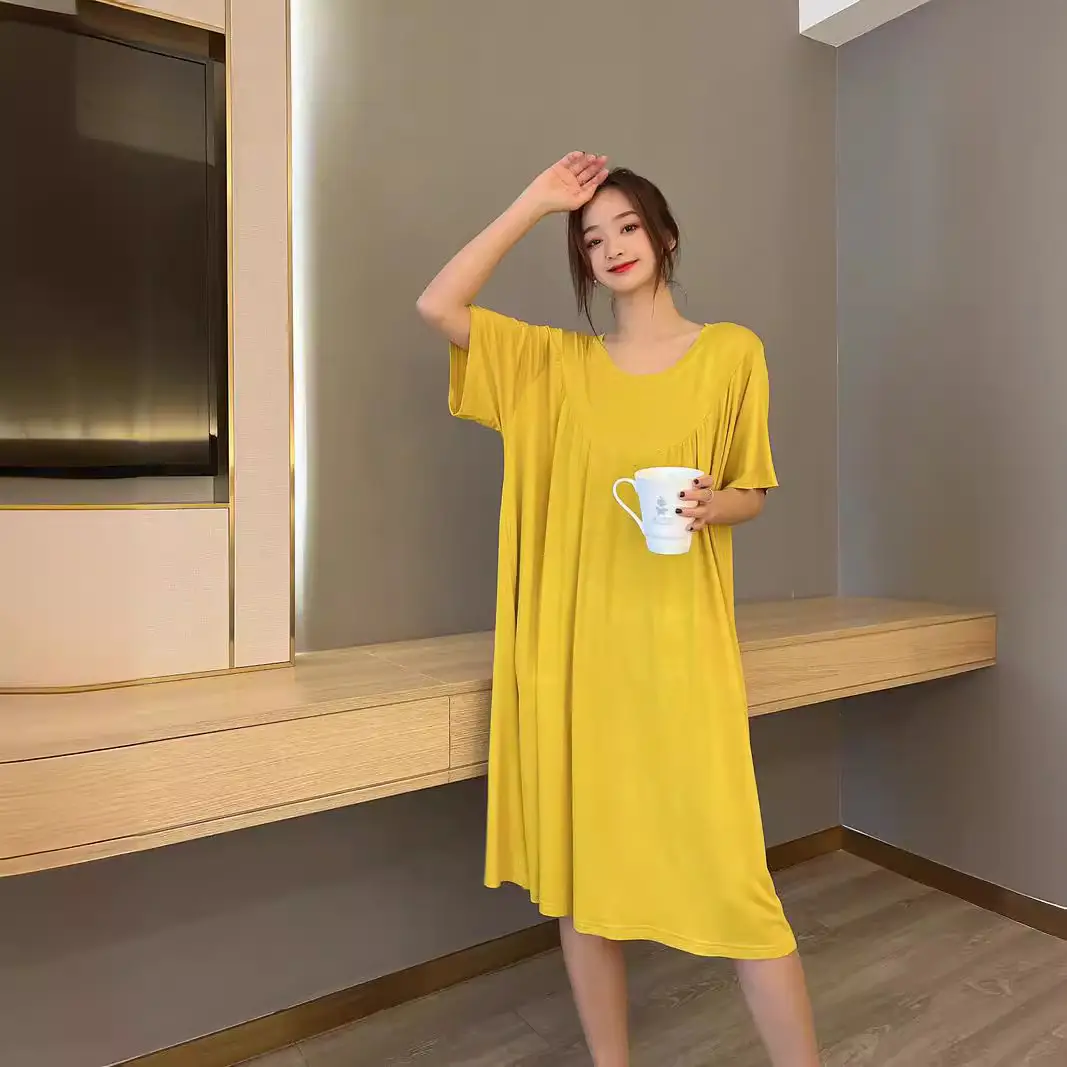 Women's Black Modal Nightdress Loose Plus Size - Image 13