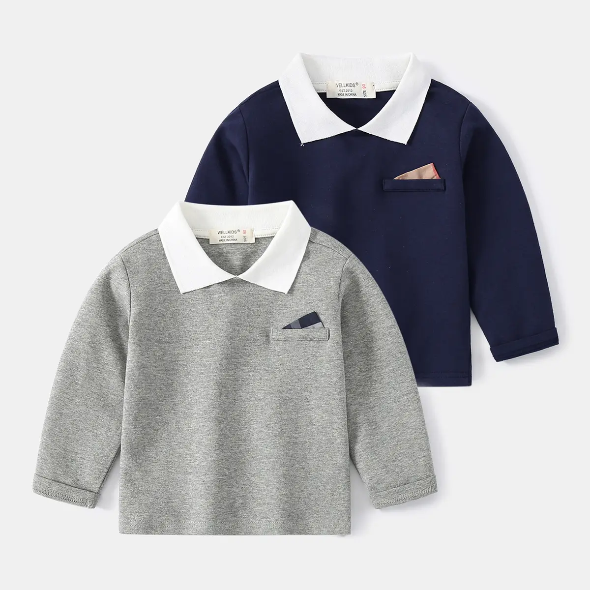 Kids Grey Korean Style Lapel T-Shirt Long Sleeve - Image 2