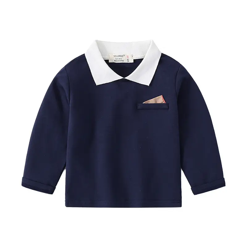 Kids Grey Korean Style Lapel T-Shirt Long Sleeve - Image 5