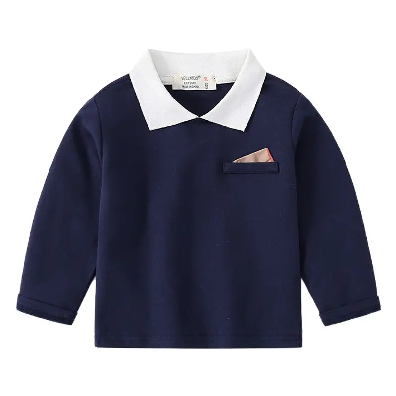 Kids Grey Korean Style Lapel T-Shirt Long Sleeve