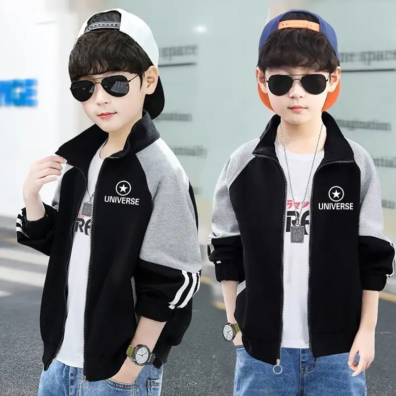 Kids Korean Style Long Sleeve Jacket Black Grey - Image 4