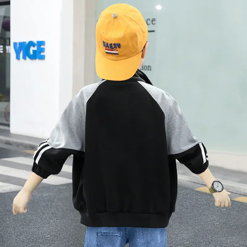 Kids Korean Style Long Sleeve Jacket Black Grey - Image 5