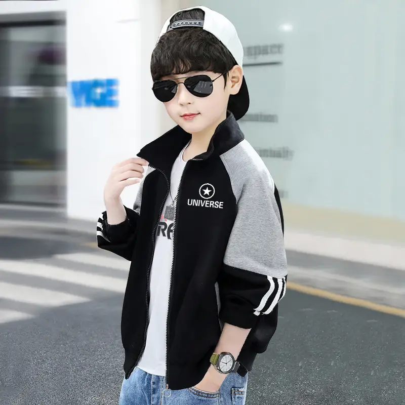 Kids Korean Style Long Sleeve Jacket Black Grey - Image 6