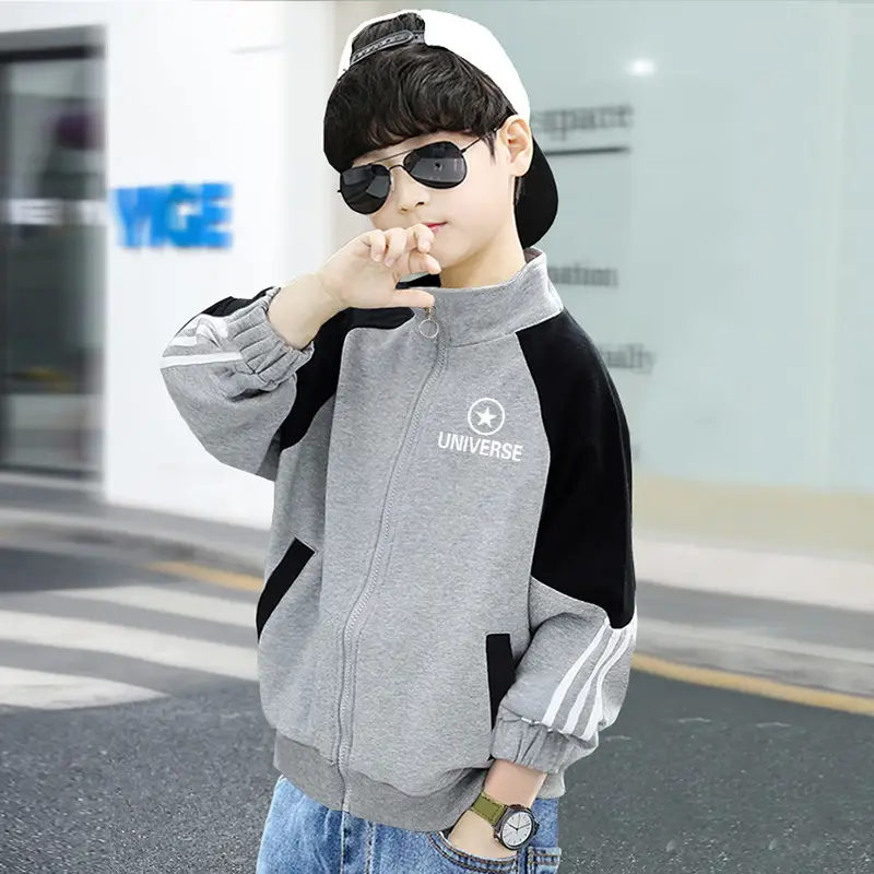 Kids Korean Style Long Sleeve Jacket Black Grey - Image 2