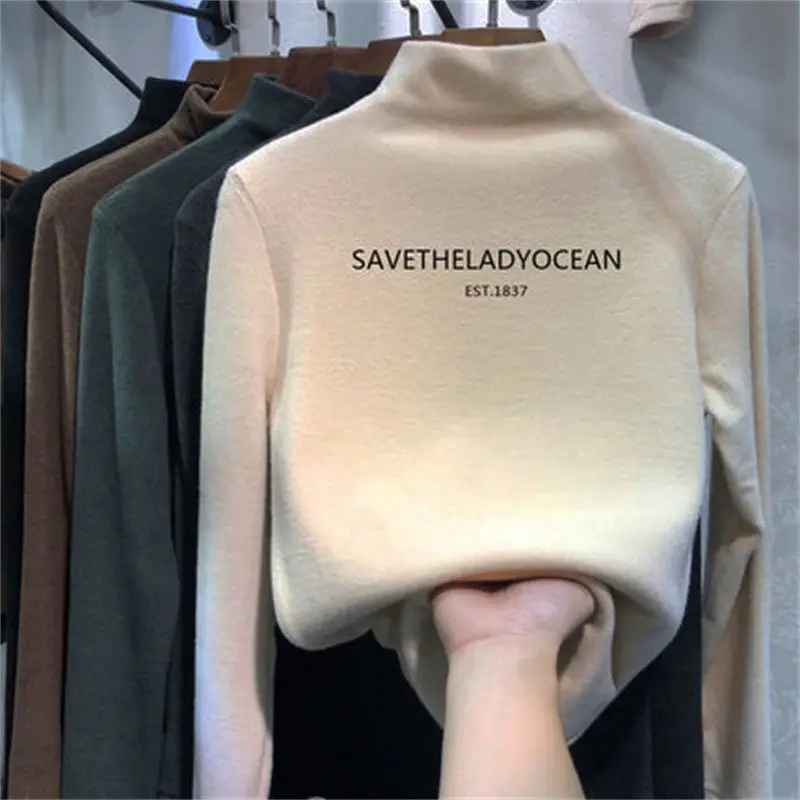 Women Velvet Turtleneck Bottom Shirt Winter Innerwear - Image 4