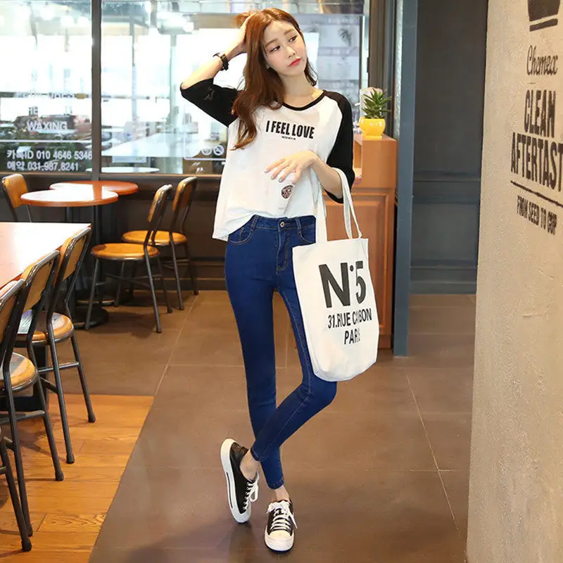 Women Slim Fit Jeans Black Large Size Stretch Pants - Image 6