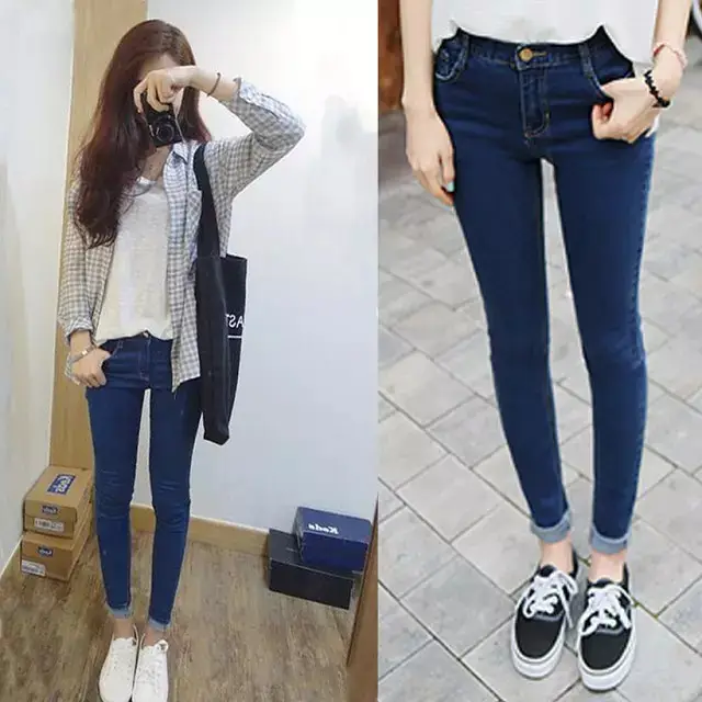 Women Slim Fit Jeans Black Large Size Stretch Pants - Image 7