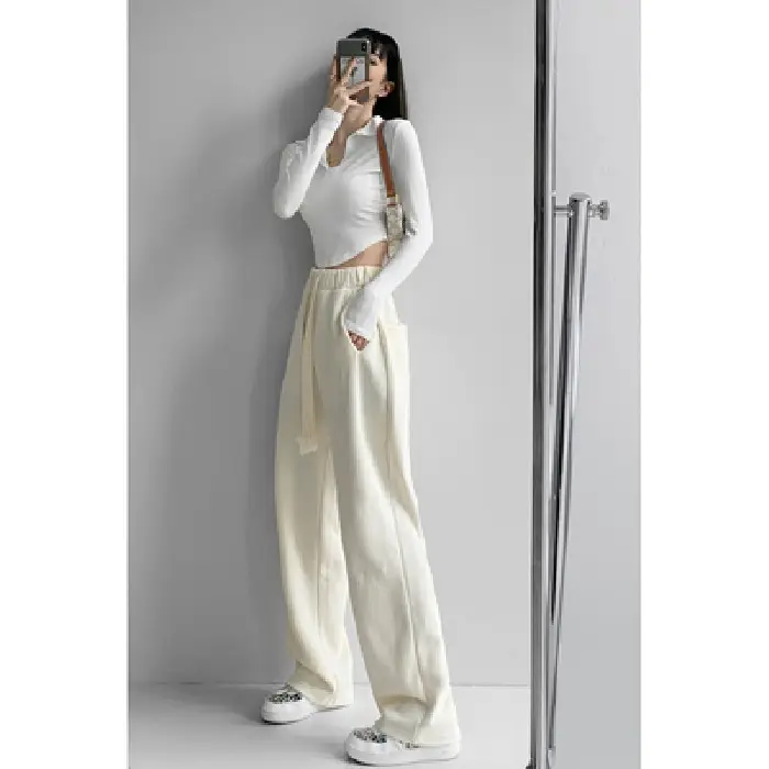 Women's White Loose Trousers with Long Sleeve Top 2022 Spring