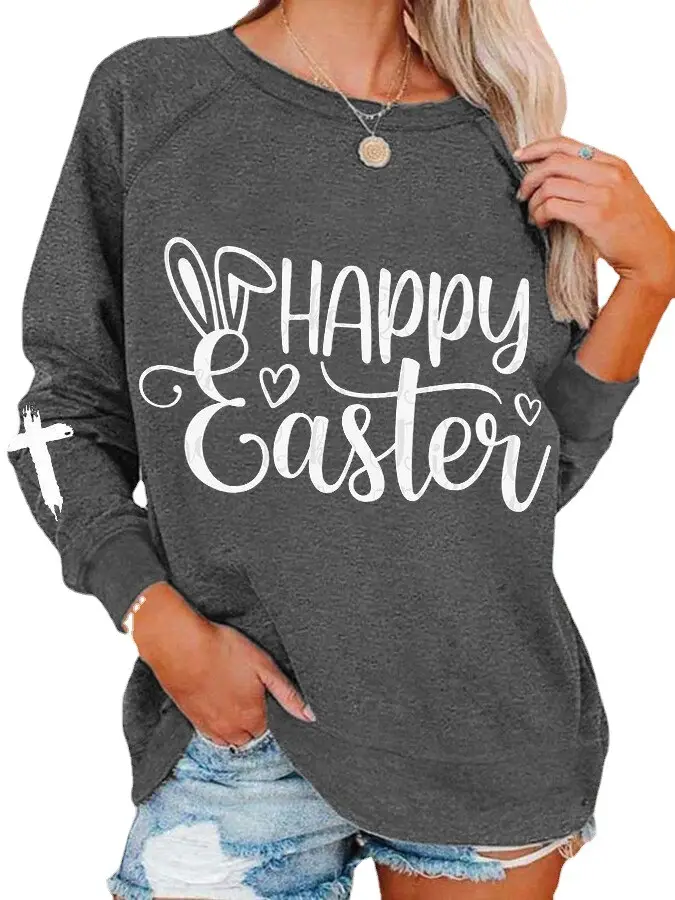 Happy Easter Women Grey V-Neck Vest Set - Image 2