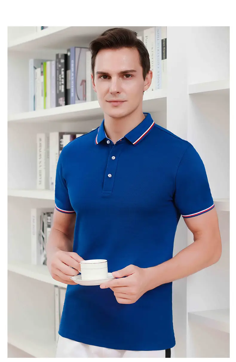 Men Black Embroidered Polo Shirt with Red Blue Trim — feature 16