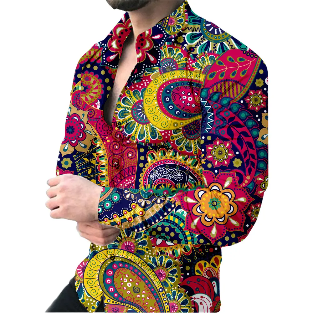 Men's 3D Printed Floral Long Sleeve Shirt Large - Image 2
