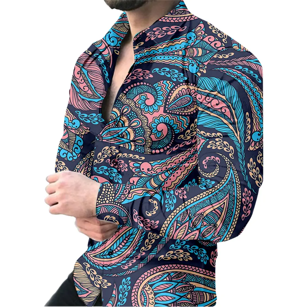 Men's 3D Printed Floral Long Sleeve Shirt Large - Image 4