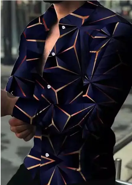 Men's 3D Printed Floral Long Sleeve Shirt Large - Image 5
