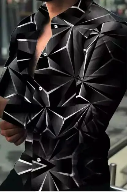 Men's 3D Printed Floral Long Sleeve Shirt Large - Image 6