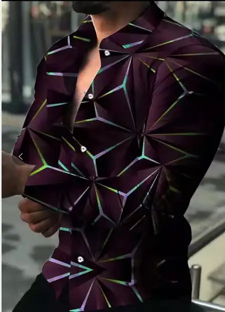 Men's 3D Printed Floral Long Sleeve Shirt Large - Image 7