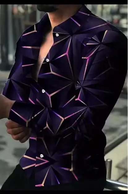 Men's 3D Printed Floral Long Sleeve Shirt Large - Image 8