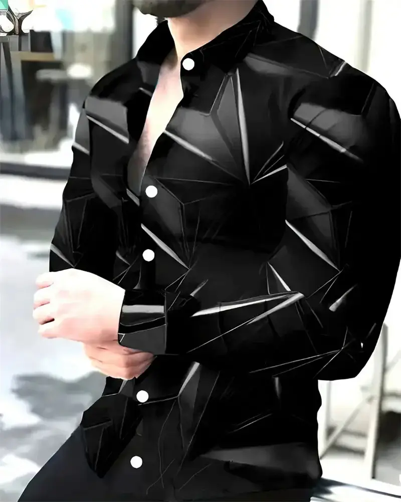 Men's 3D Printed Floral Long Sleeve Shirt Large - Image 9