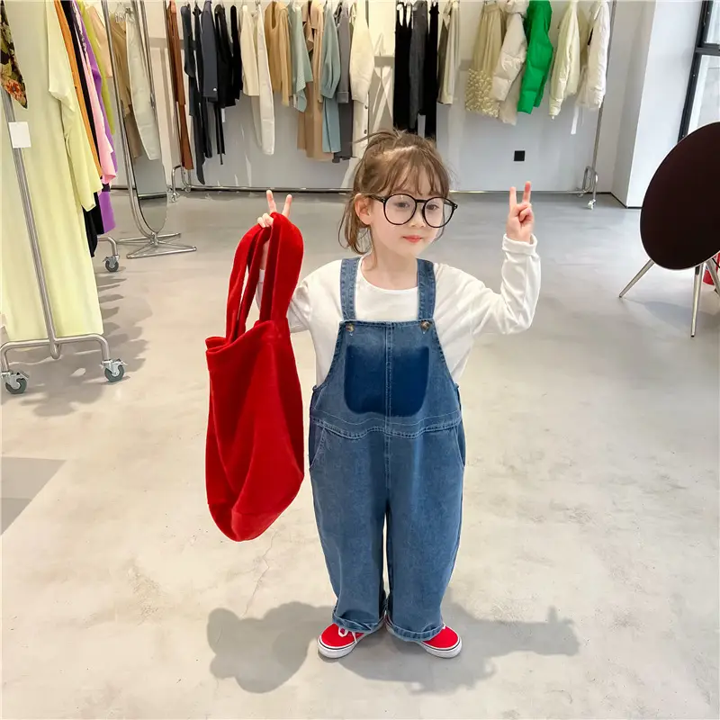 Kids Denim Strap Pants 2022 Spring Korean Style — feature 11