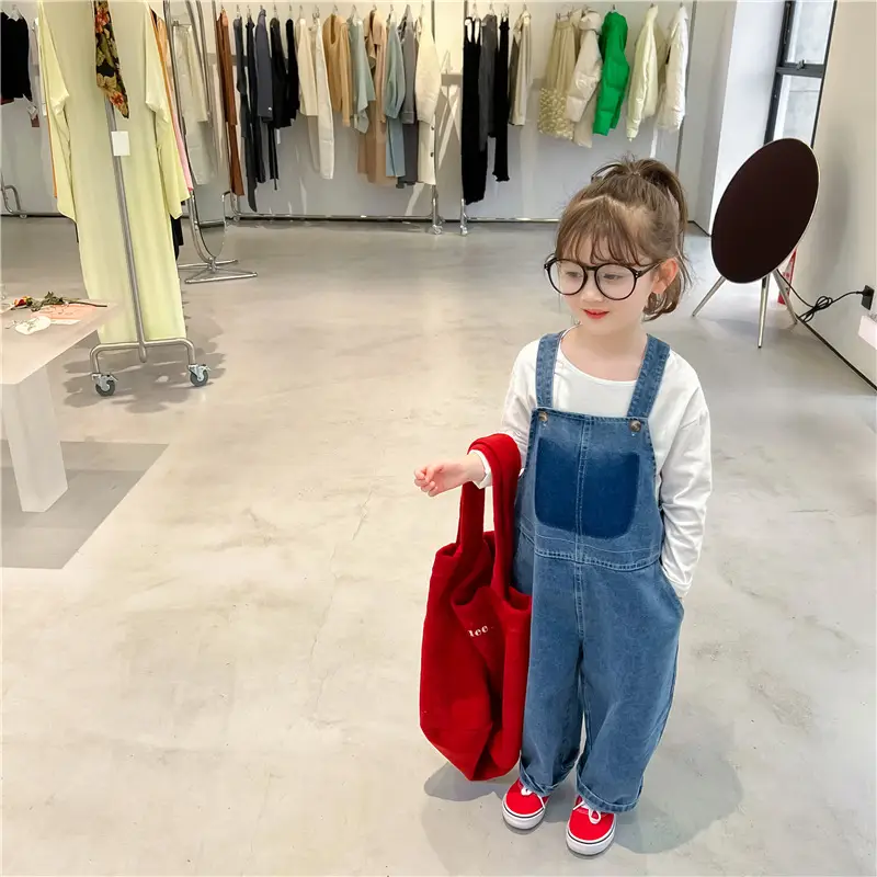 Kids Denim Strap Pants 2022 Spring Korean Style — feature 12