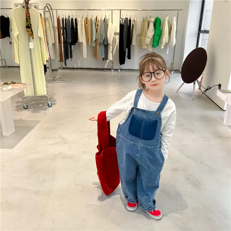 Kids Denim Strap Pants 2022 Spring Korean Style — feature 13