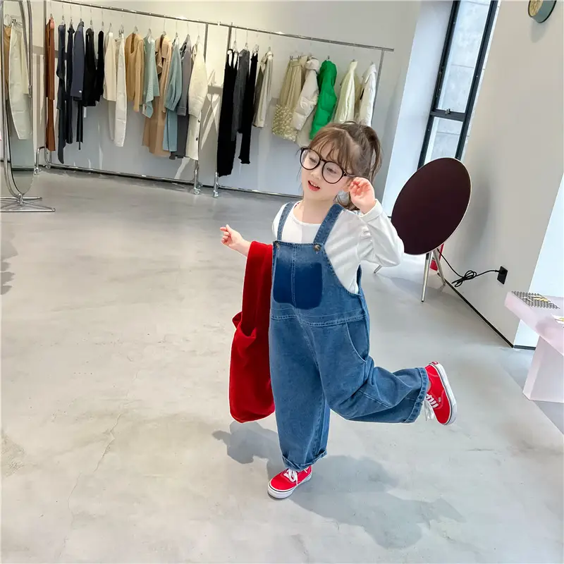 Kids Denim Strap Pants 2022 Spring Korean Style — feature 14