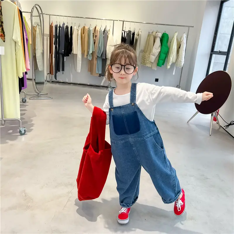 Kids Denim Strap Pants 2022 Spring Korean Style — feature 6