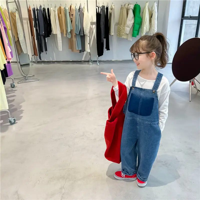 Kids Denim Strap Pants 2022 Spring Korean Style — feature 7