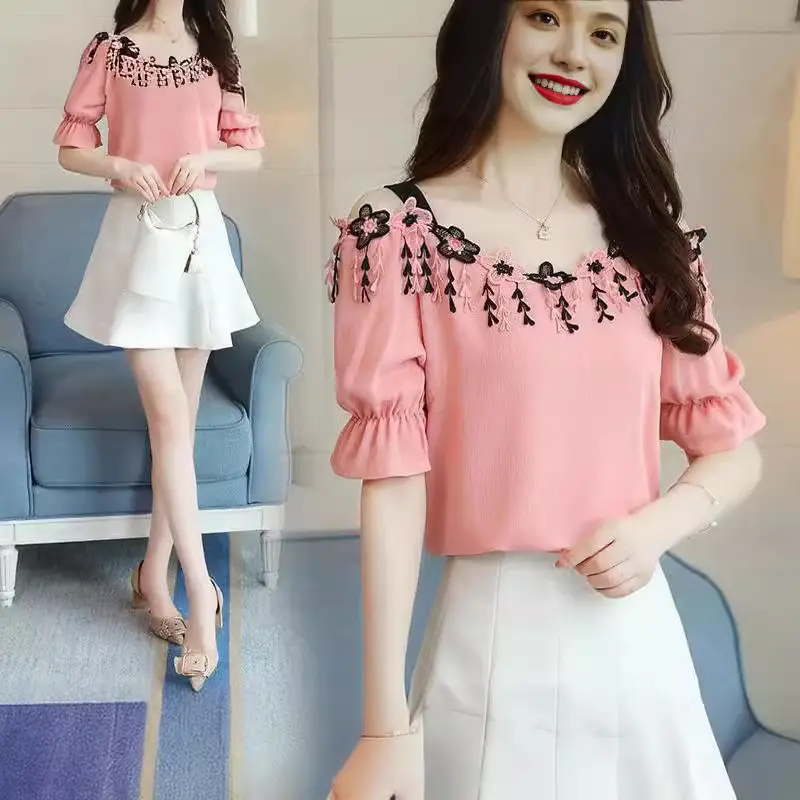Red Off-Shoulder Strapless Chiffon Top for Women
