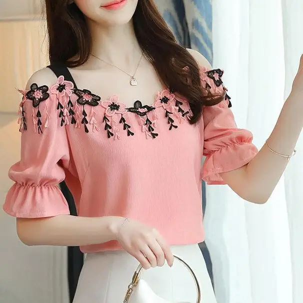 Red Off-Shoulder Strapless Chiffon Top for Women