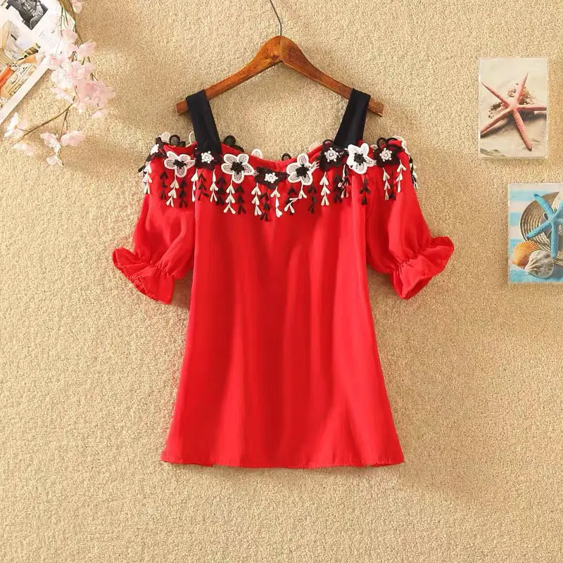 Red Off-Shoulder Strapless Chiffon Top for Women — feature 12