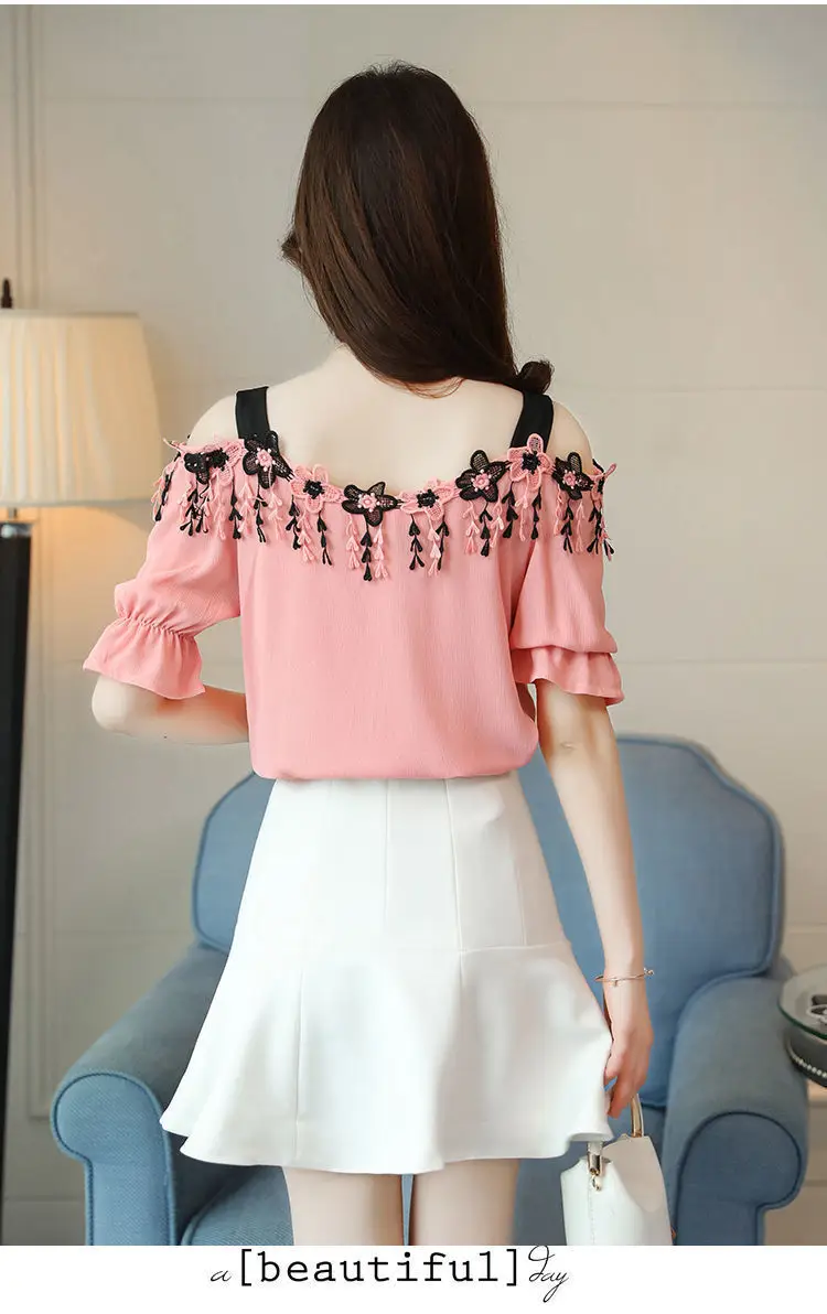 Red Off-Shoulder Strapless Chiffon Top for Women — feature 6