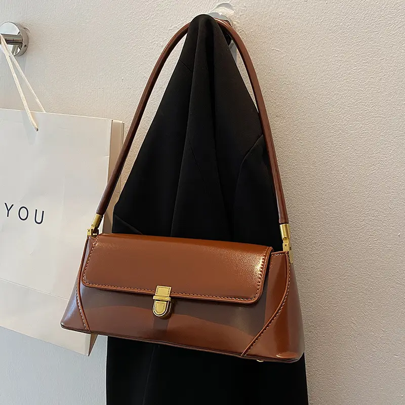 Women's French Style Shoulder Bag Brown Leather Square Design