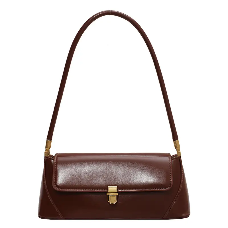 Women's French Style Shoulder Bag Brown Leather Square Design